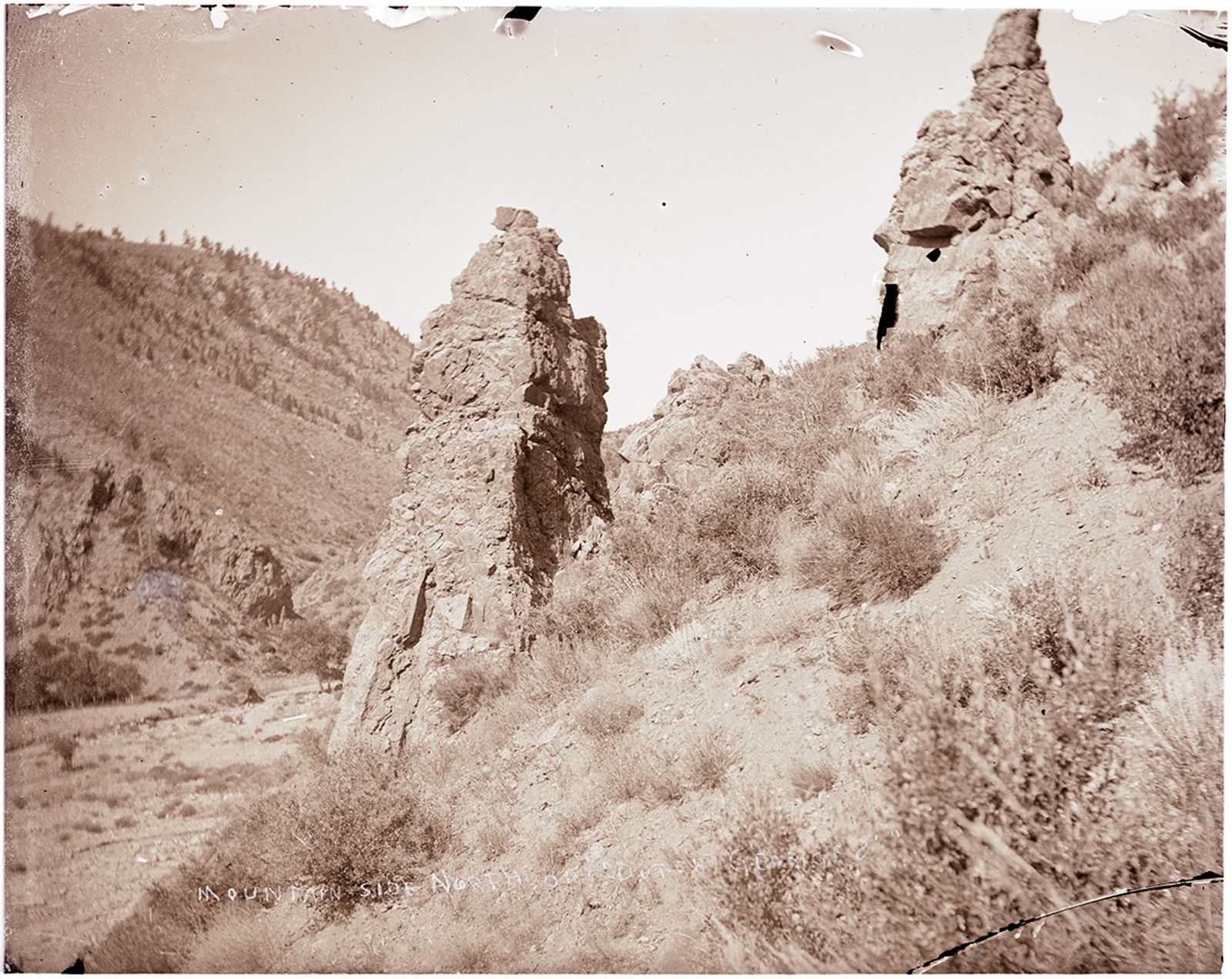 A photograph, 1903. Mountain side north of 'Dutch George' (Poudre River seepage trip).