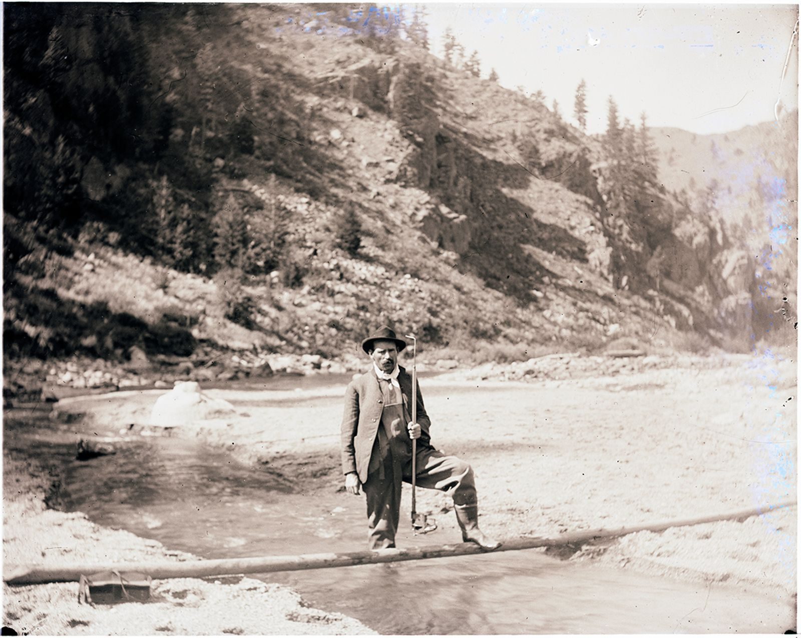 A photograph, 1903. R. E. Trimble on Poudre seepage trip (Poudre River seepage trip).