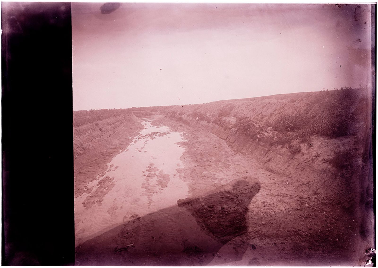 A photograph, 1903 July 2. Looking downstream from Fossil Creek rating flume.