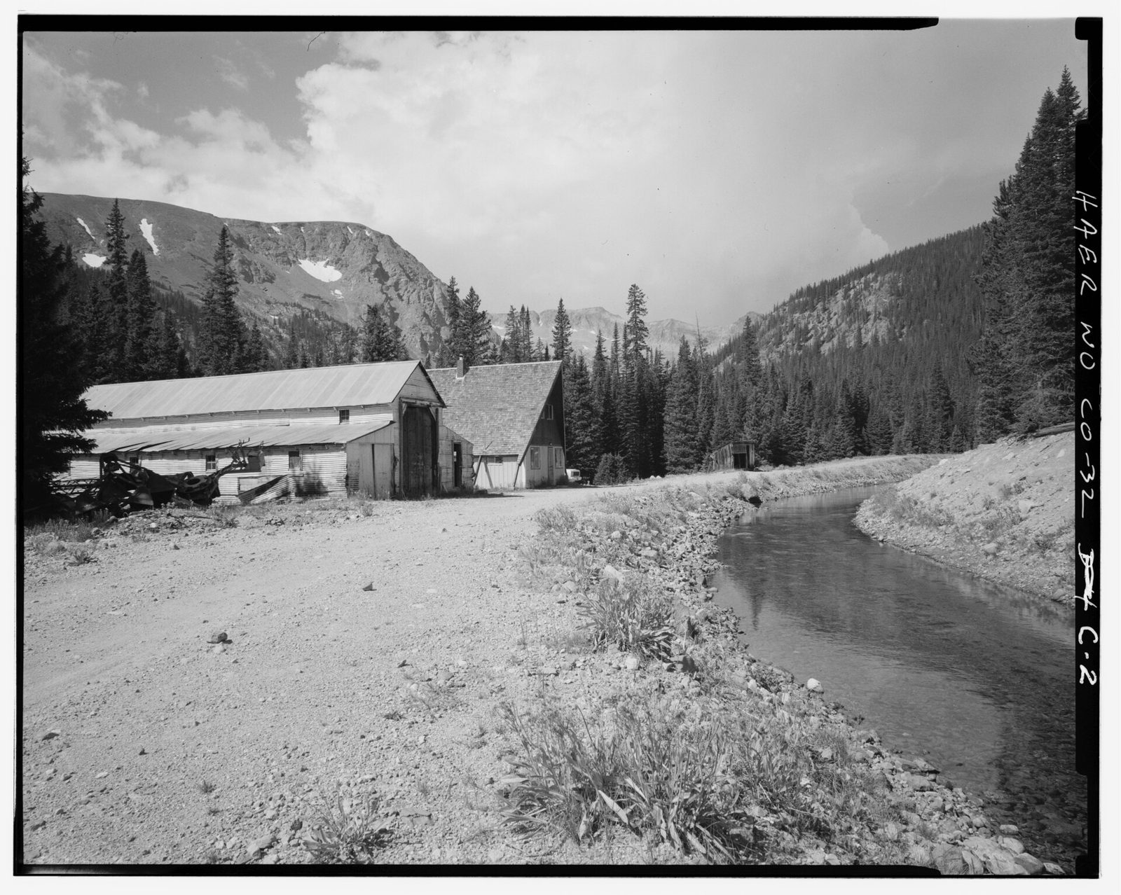 Grand Ditch and workshop, at ditch camp -3, viewing south.
