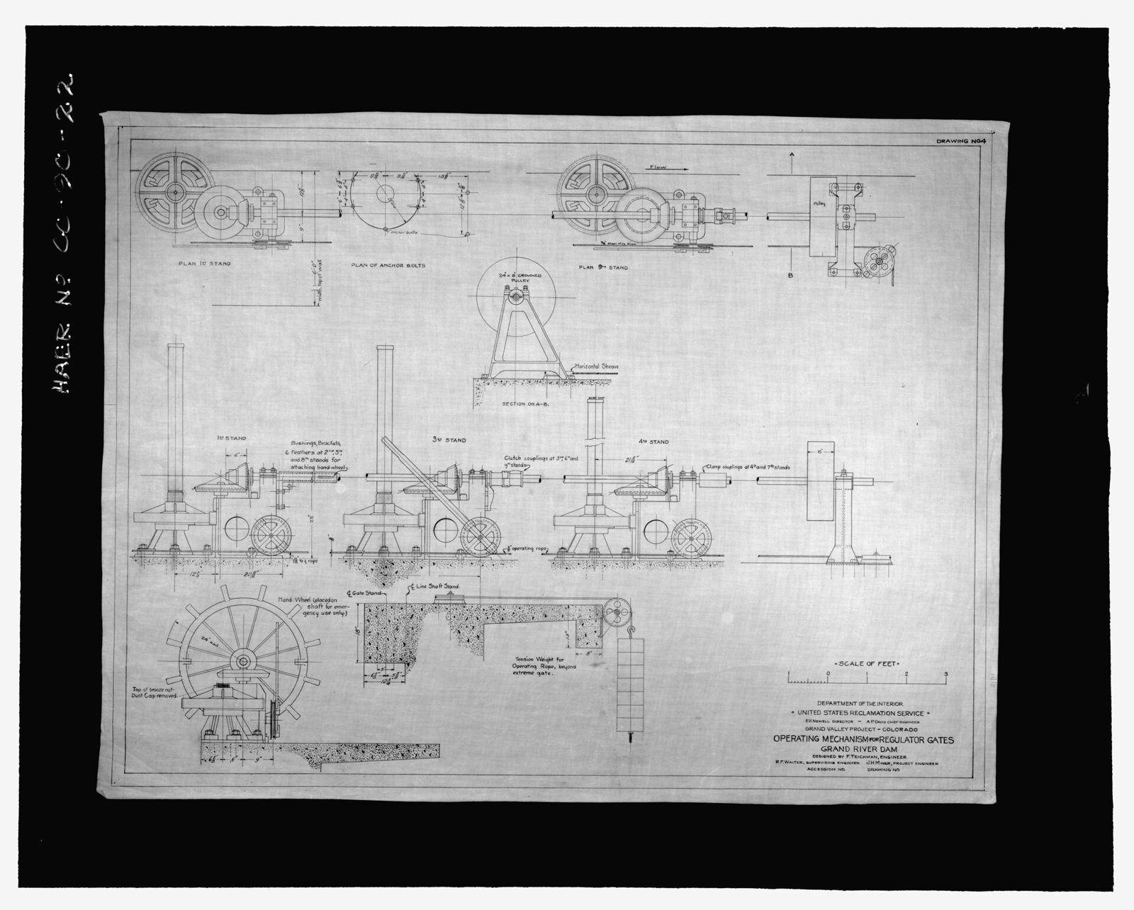 "Dept. Of the Interior, U.S. Reclamation Service, Grand Valley Project - Colorado. Operating mechanism for regulator gates. Grand River Dam." No date specified.