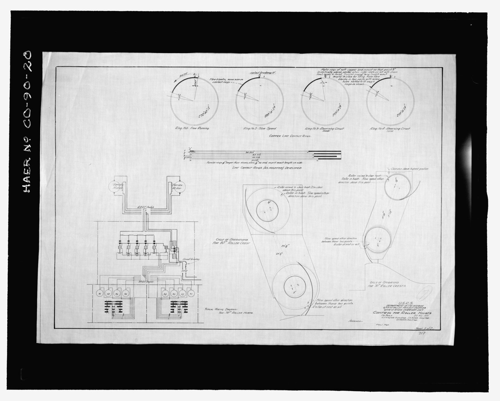 "u.s.r.s. Dept of the Interior. Grand Valley Project - Colorado. Grand River Diversion Dam. Control for roller hoists. 20 May 1915.".