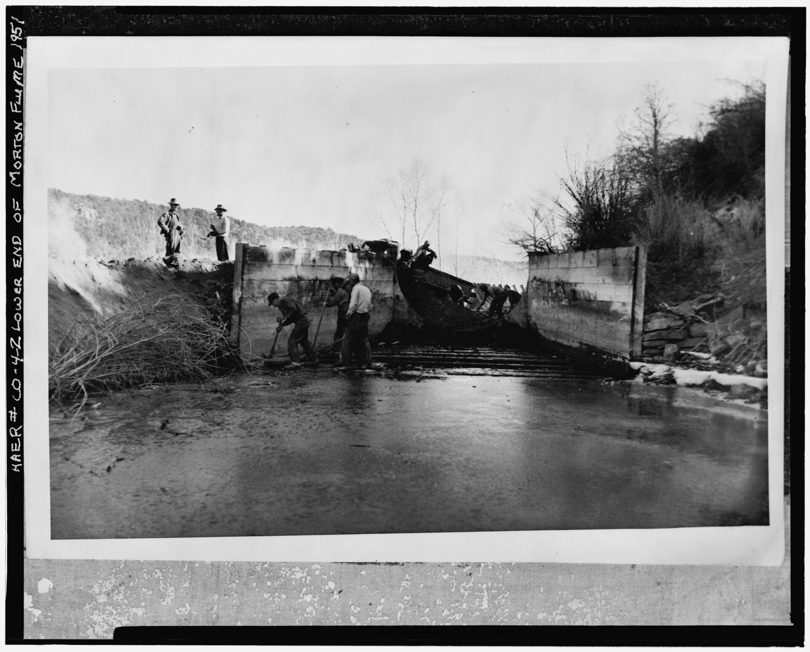 Photocopy of a photograph-1951 lower end of mortom flume.