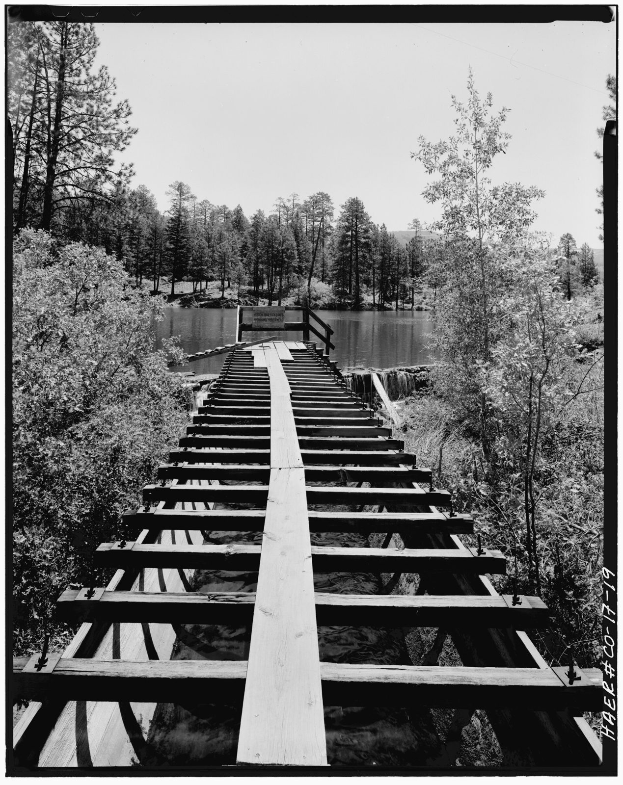 Top view; Flume emptying into forebay lake-1980.