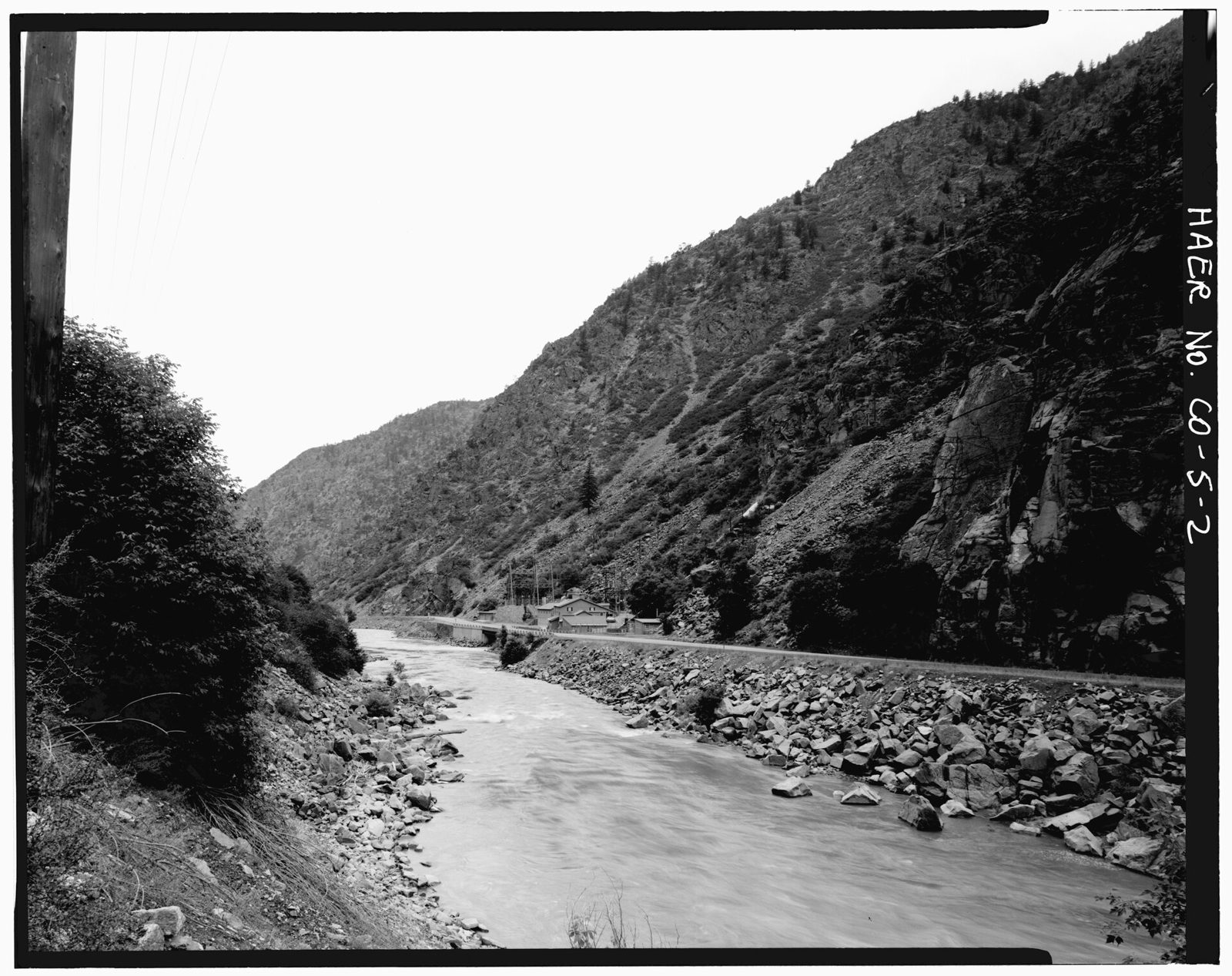 General view of Shoshone hydroelectric plant, view to the west along the Colorado river.