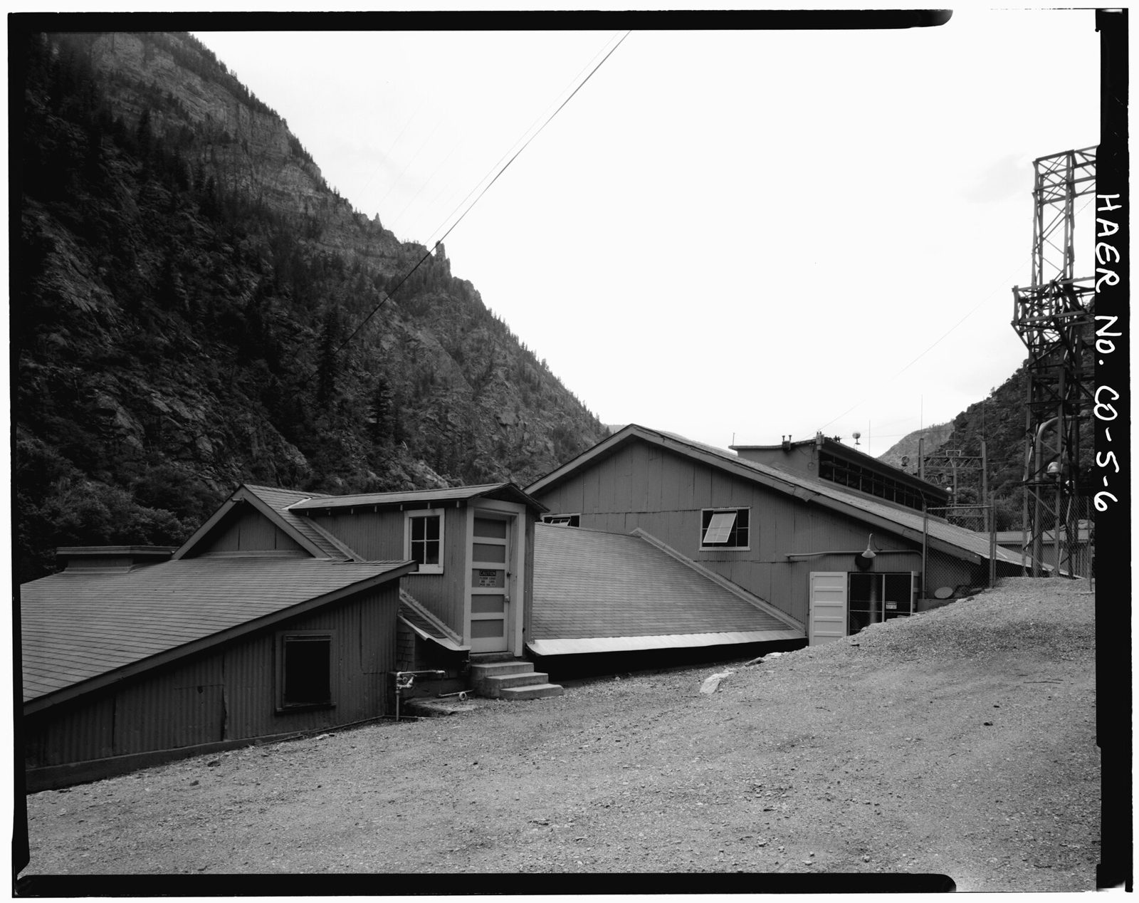 Shoshone hydroelectric plant, east and north elevations, view to the west.