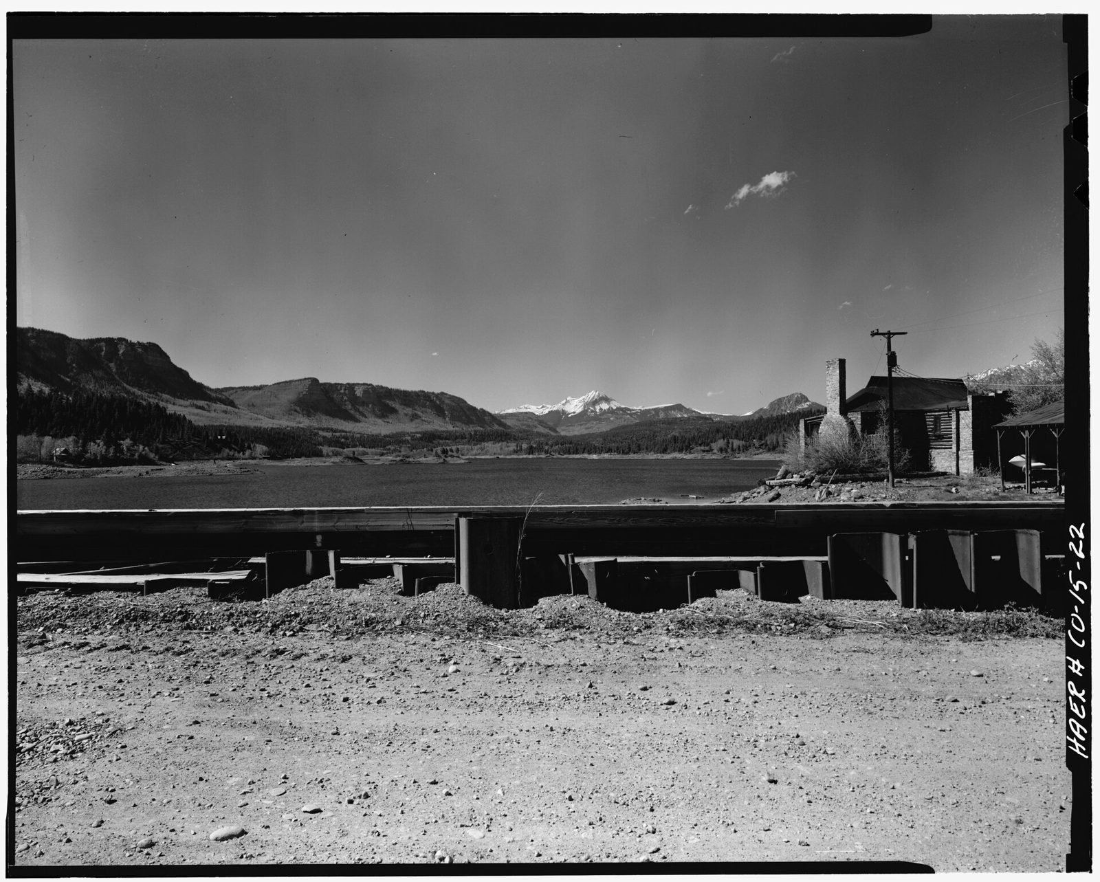 General view; Electra lake from crest of dam at east end-1980.