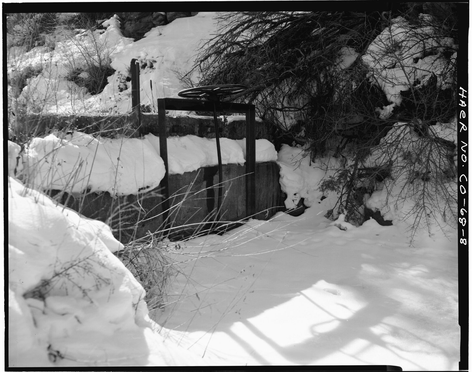 View of ditch heading, looking southwest.